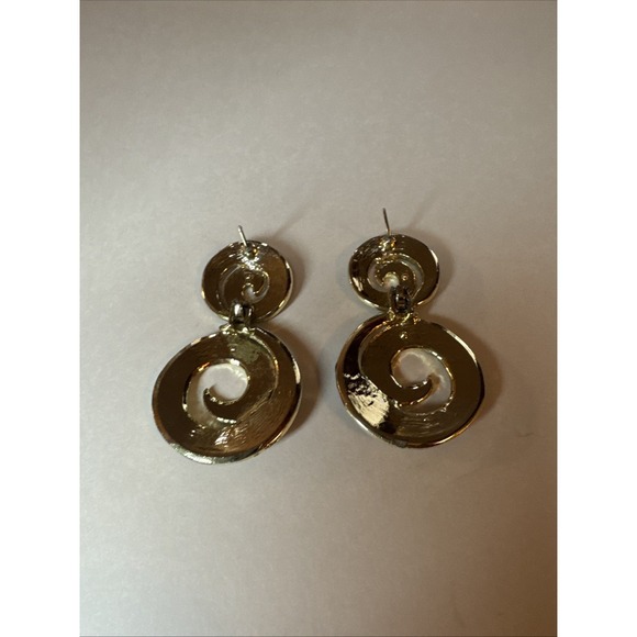 Vintage 80s Enamel Swirl Statement Earrings Gold Tone Dangle Pierced Bold‎ - Picture 6 of 8